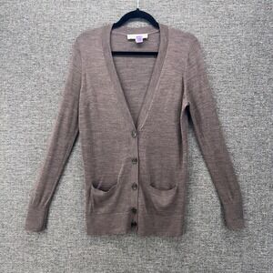 LOFT Womans‎ Cardigan Size M Wool Blend Sweater Knit Long Sleeve Brown Casual